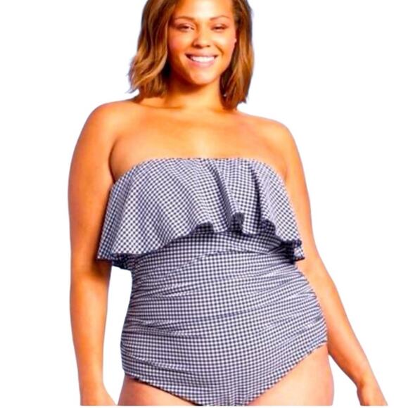 Kona Sol One Piece Blue and White Gingham Swimwear Size 18W new with tag - Picture 1 of 5